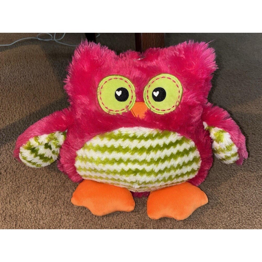 Dan Dee Pink Owl 12" Plush Pillow Green White Chevron Stuffed Collector’s Choice